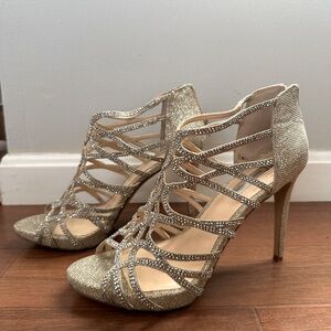 Women’s strappy gold heels